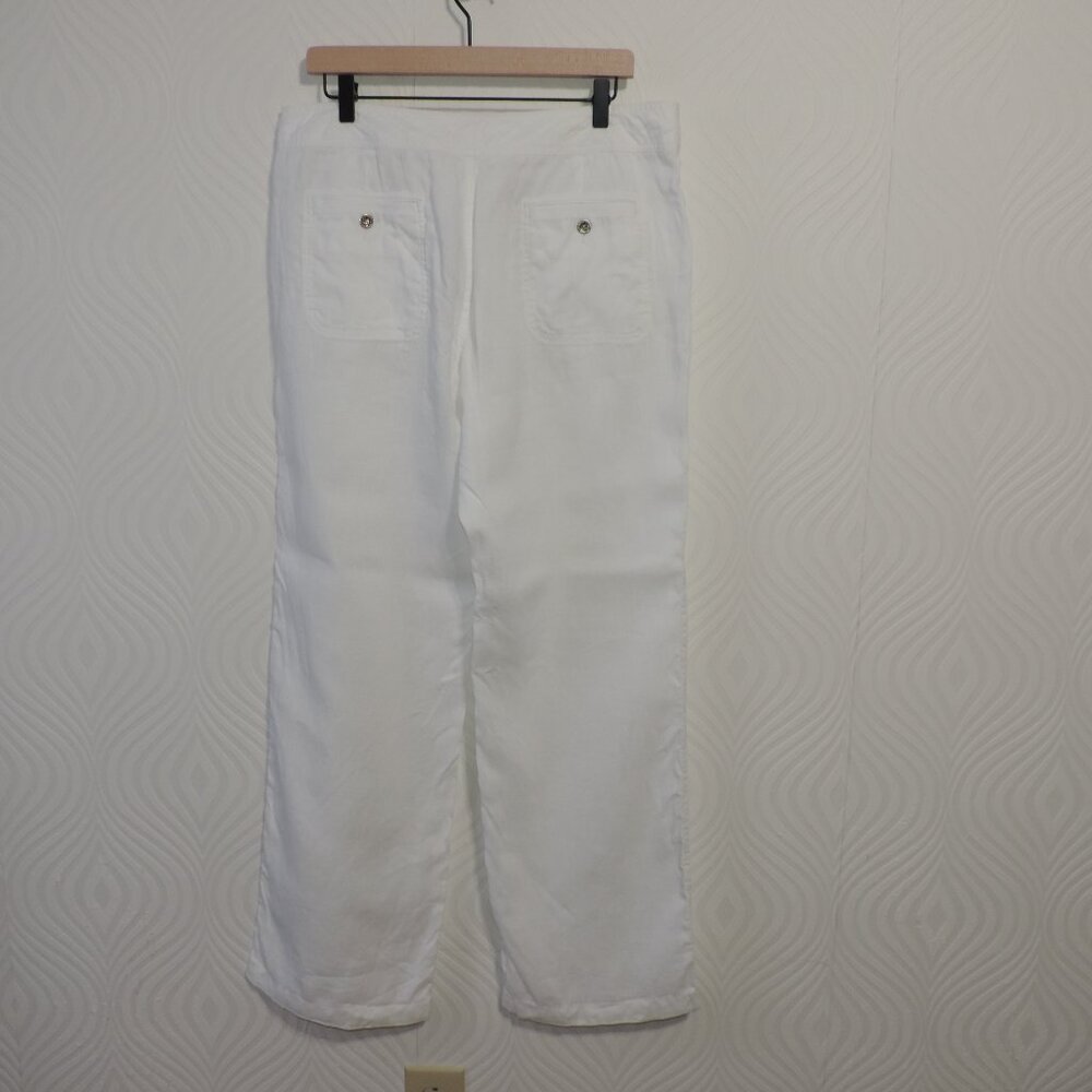 Lilly Pulitzer Beach Pants Sz 12 White Linen Wide Leg Pull On Drawstring Pockets - Picture 7 of 14